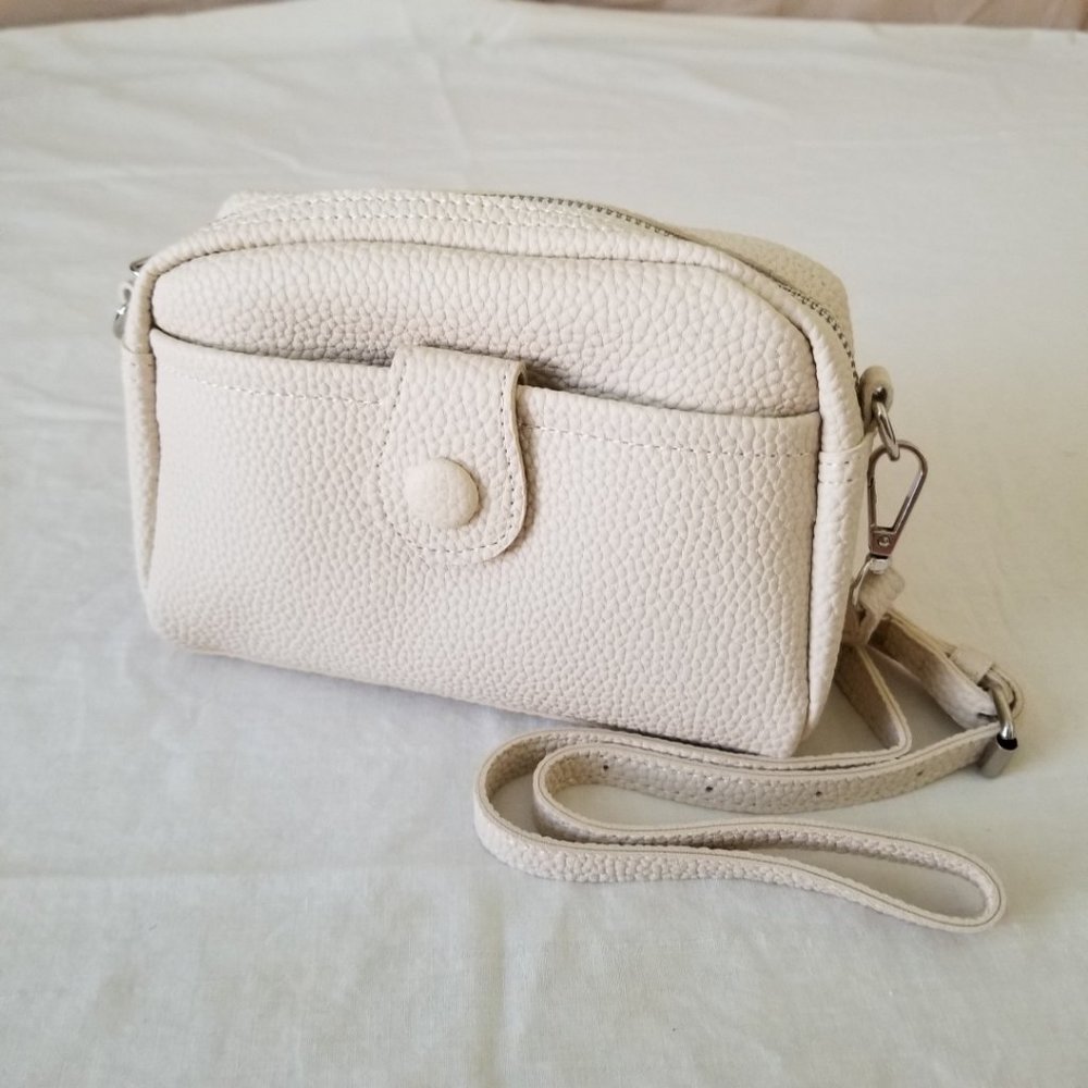 NEW! Beige Faux Leather Purse w/Silver-tone Hardware & Detachable Shoulder Strap